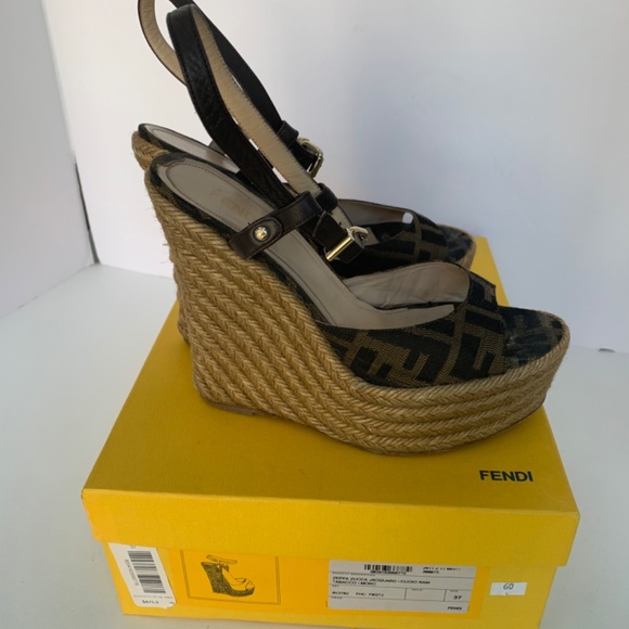 Authentic FENDI Zucca Monogram Espadrille Wedge Sandals EU 37 - Picture 6 of 9